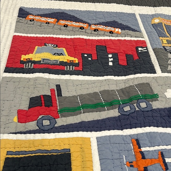 Pottery Barn Kids Transportation Quilt Multicolor Navy Blue Cotton PBK - Picture 6 of 11